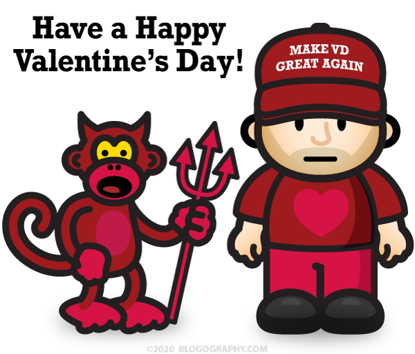 Little Dave and Hellmonkey Davetoon with Lil' Dave dressed in red and wearing a Make VD Great Again cap.