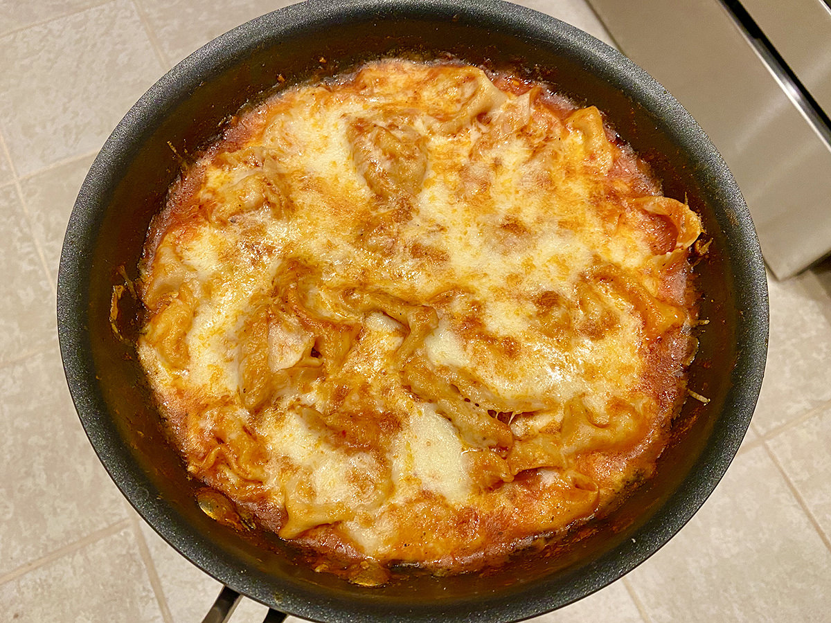 My dinner. It's a skillet with tortelloni in it.