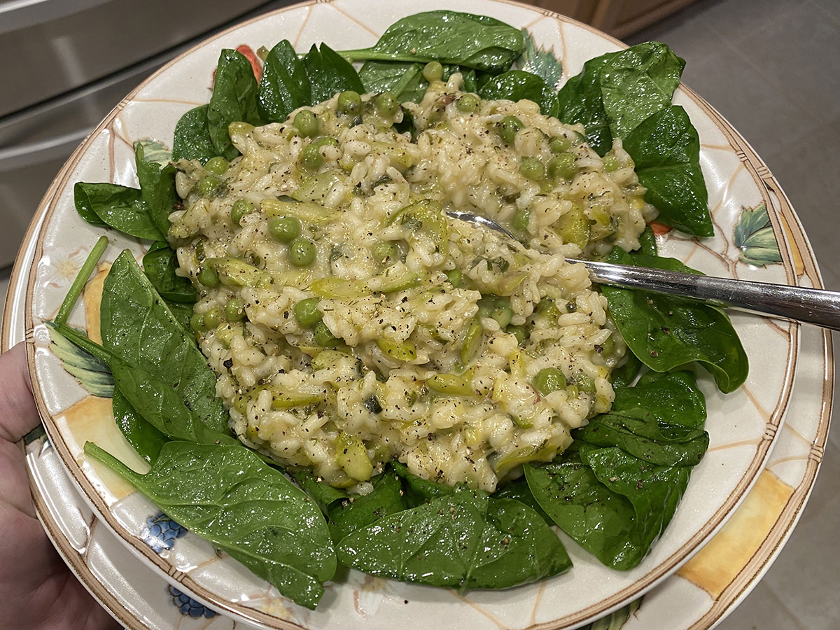 Risotto Primavera with Asparagus, Leeks & Peas.