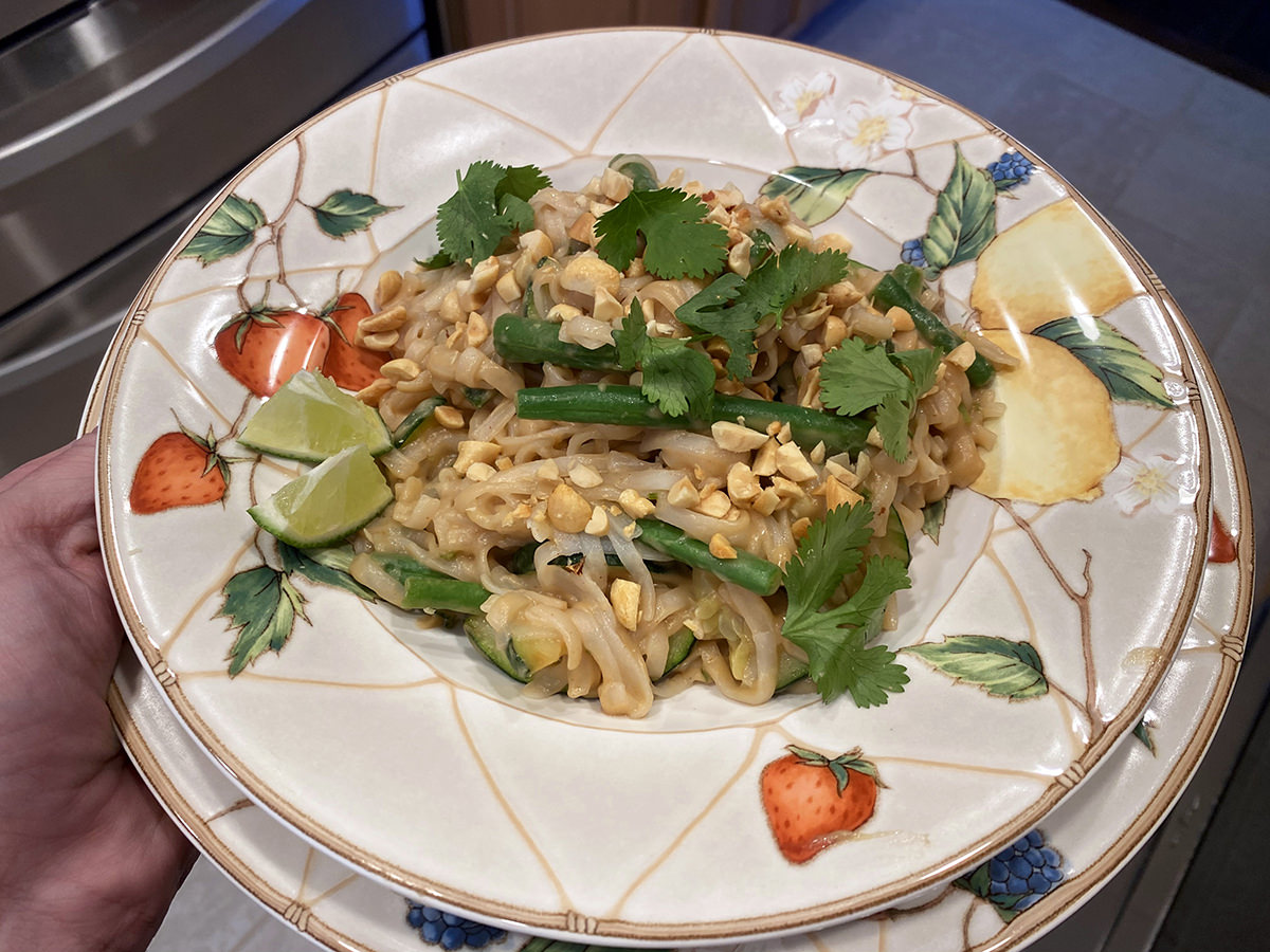 Coconut-Peanut Rice Noodles with Blistered Zucchini & Green Beans.