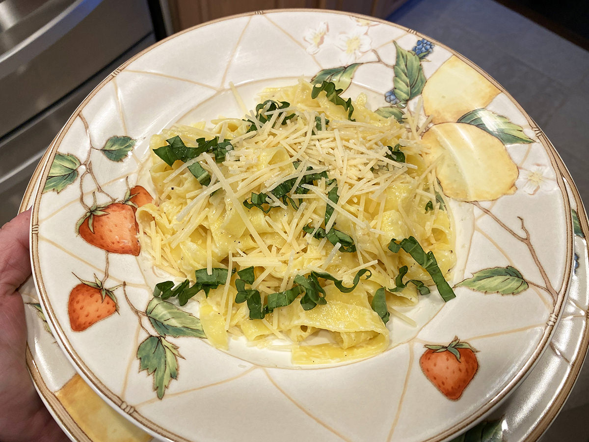Fresh Fettuccine Alfredo in a Hurry with Baby Kale Salad.