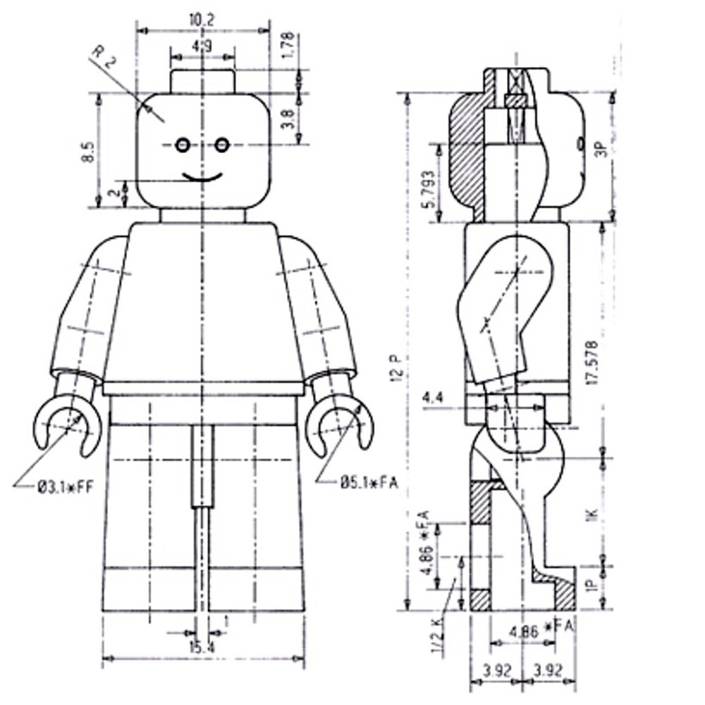 The technical drawing of the LEGO minifig.