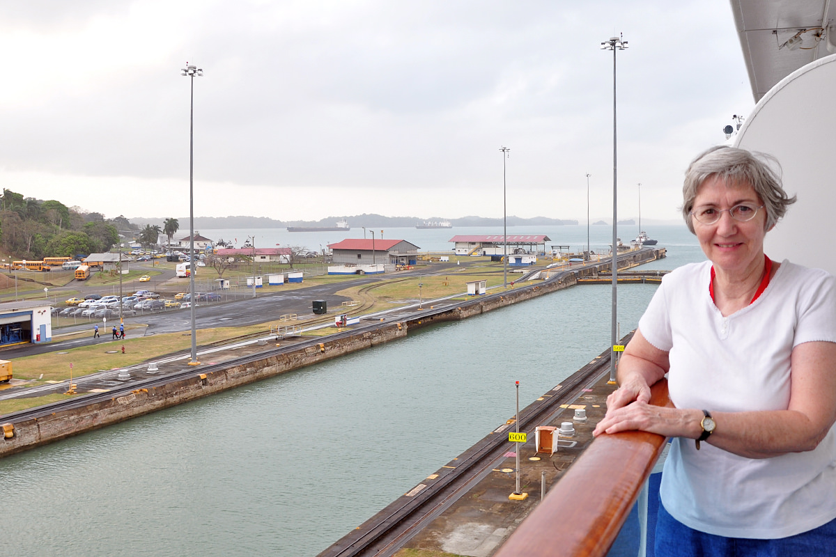 Mom aboard the Island Princess in the Panama Canal