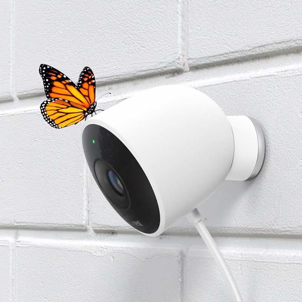 The Nest Outdoor Cam which is a sexy white thing with a lens on it... and a butterfly on top.