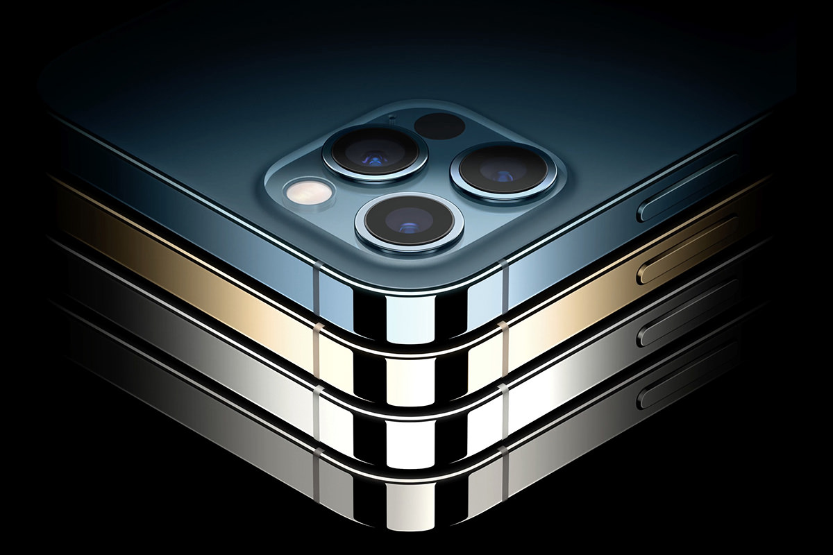 The beautiful iPhone 12 Pro with a stunning stainless-steel band around the edges.