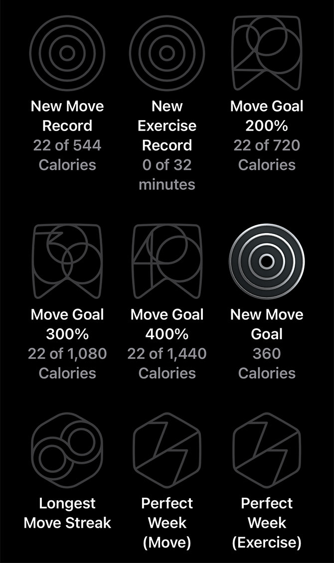 Goal awards available on Apple Watch.