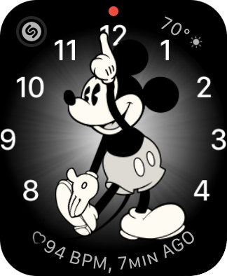 A Mickey Mouse watch face.