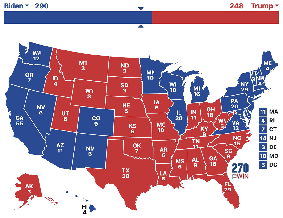 An election map showing a Biden win.