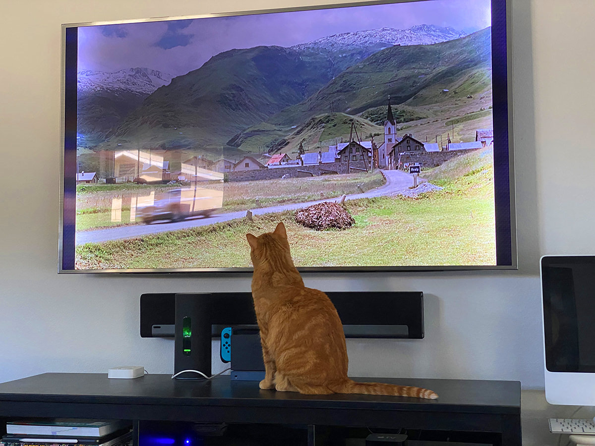 Jenny looking at James Bond in Goldfinger on the television.