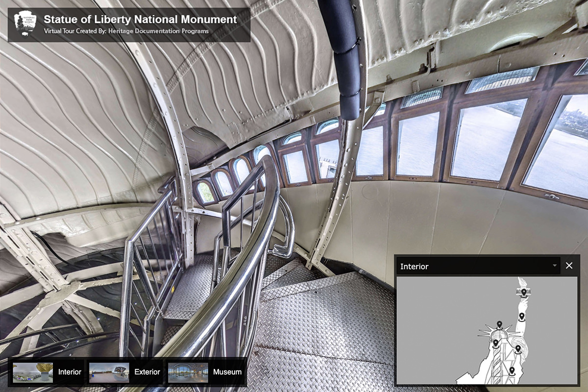 Inside the cramped crown of the The Statue of Liberty.