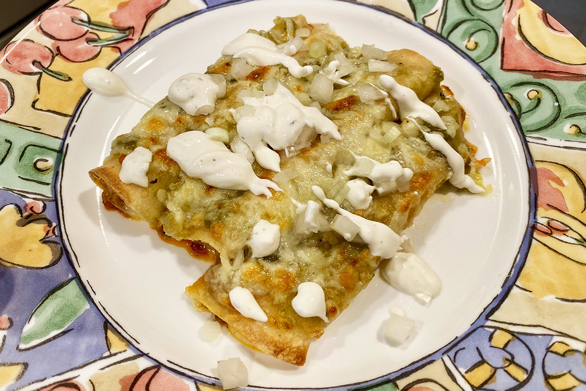 Salsa Verde Cheese Enchiladas with Sour Cream & Scallions