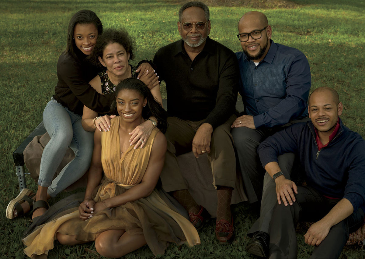 Simone Biles and her family looking murky and green in a shot for Vogue Magazine.