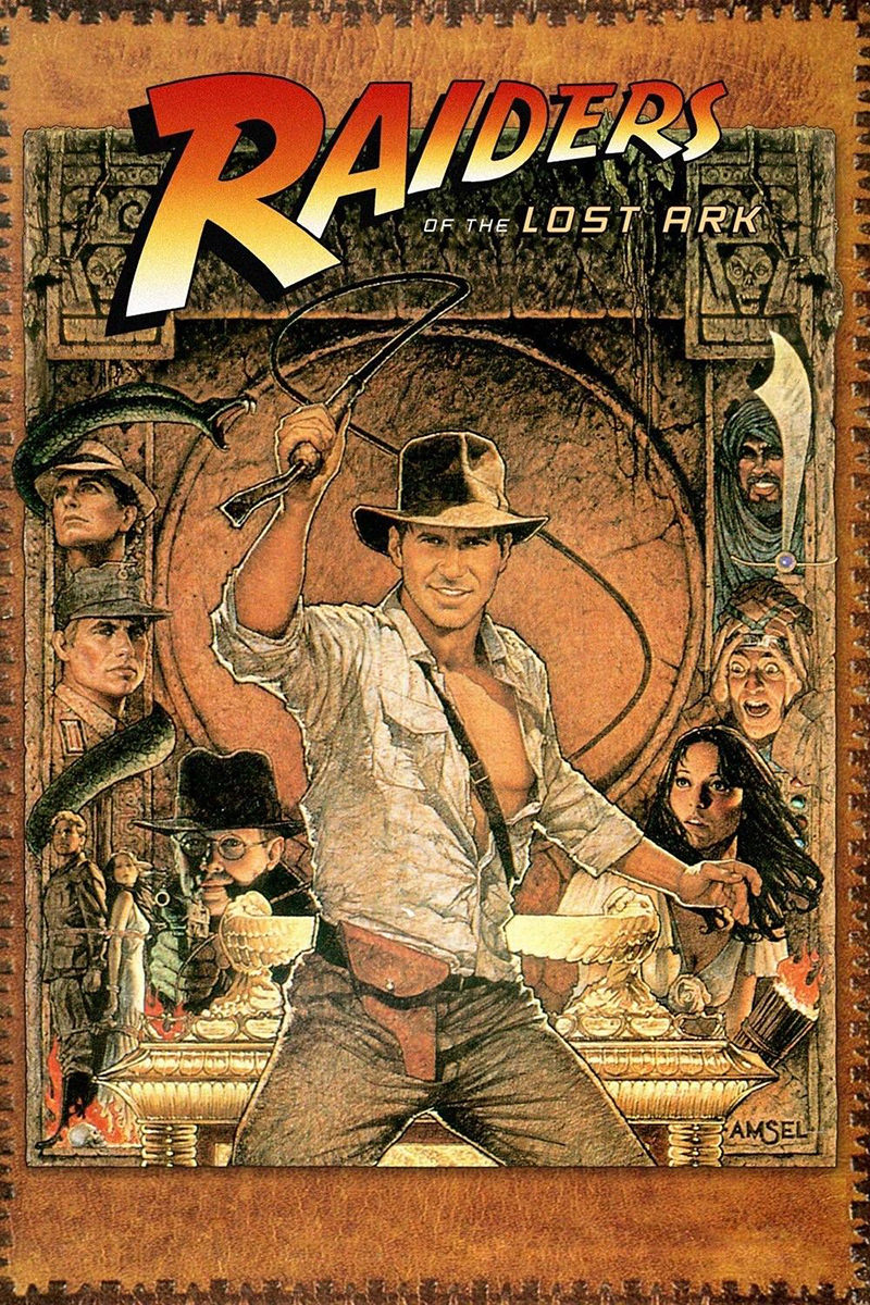 The original Raiders of the Lost Ark movie poster with Harrison Ford.