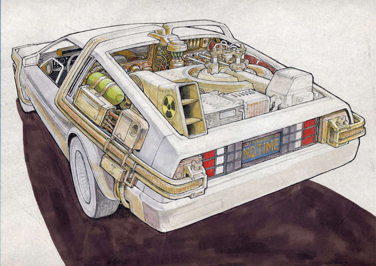 Ron Cobb Art: The DeLorean from Back to the Future.