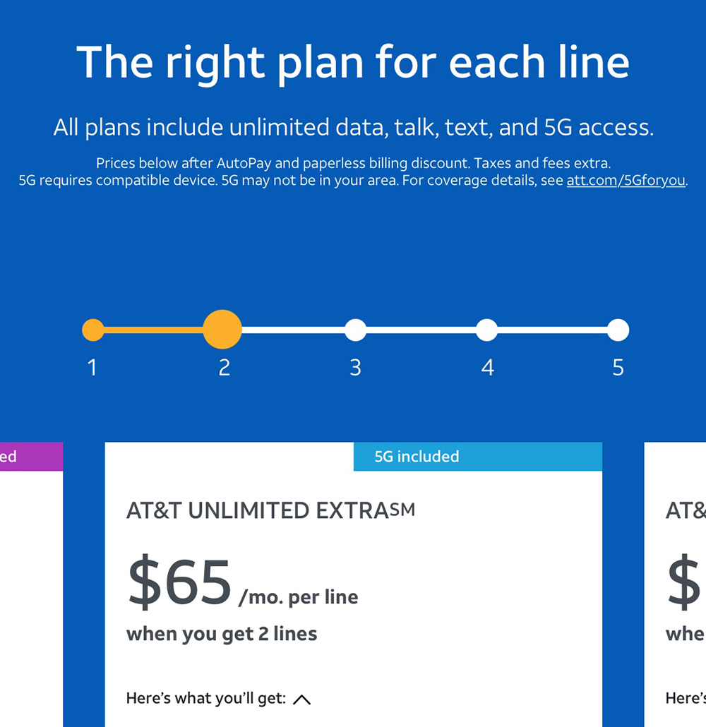 AT&T Plan for $65 per line via ATT.com.