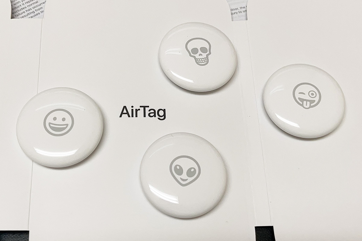 The emojis etched on my AirTags include Smiley Face, Skull, Winky Face, and Alien.