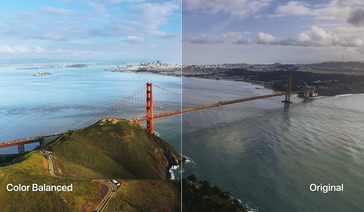 Apple TV Color Calibration showing a before/after split-screen.