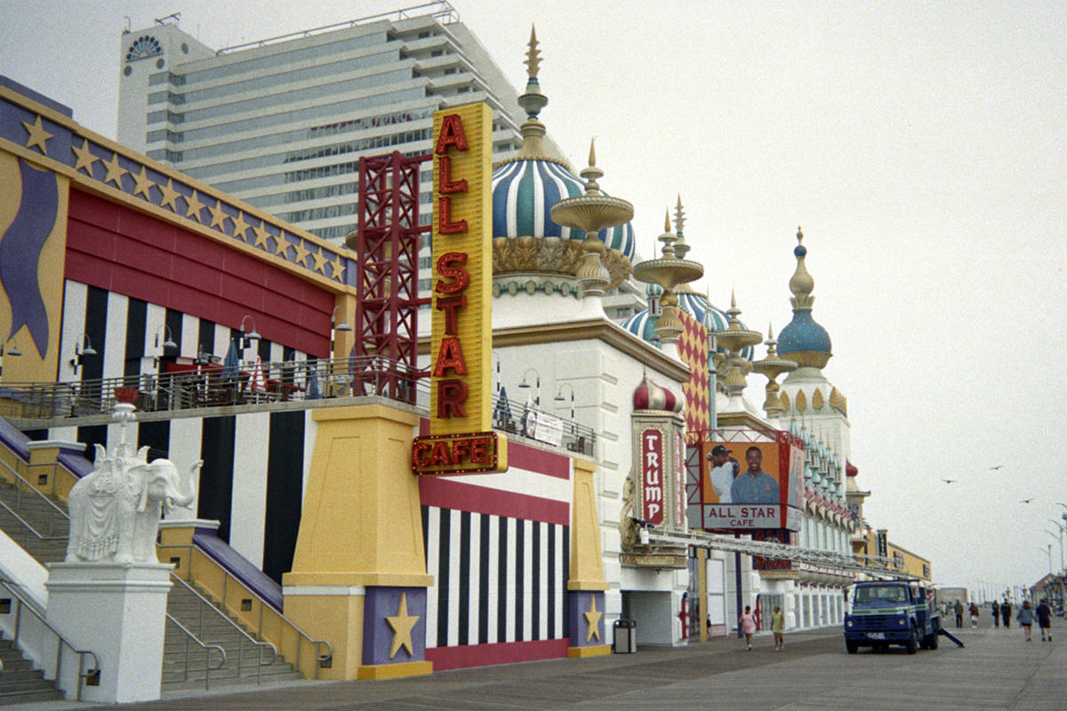 The All-Star Cafe Atlantic City at Trump Taj Mahal as seen looking North on the Boardwalk.