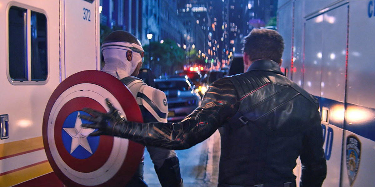 Bucky patting Cap on the back as they leave.