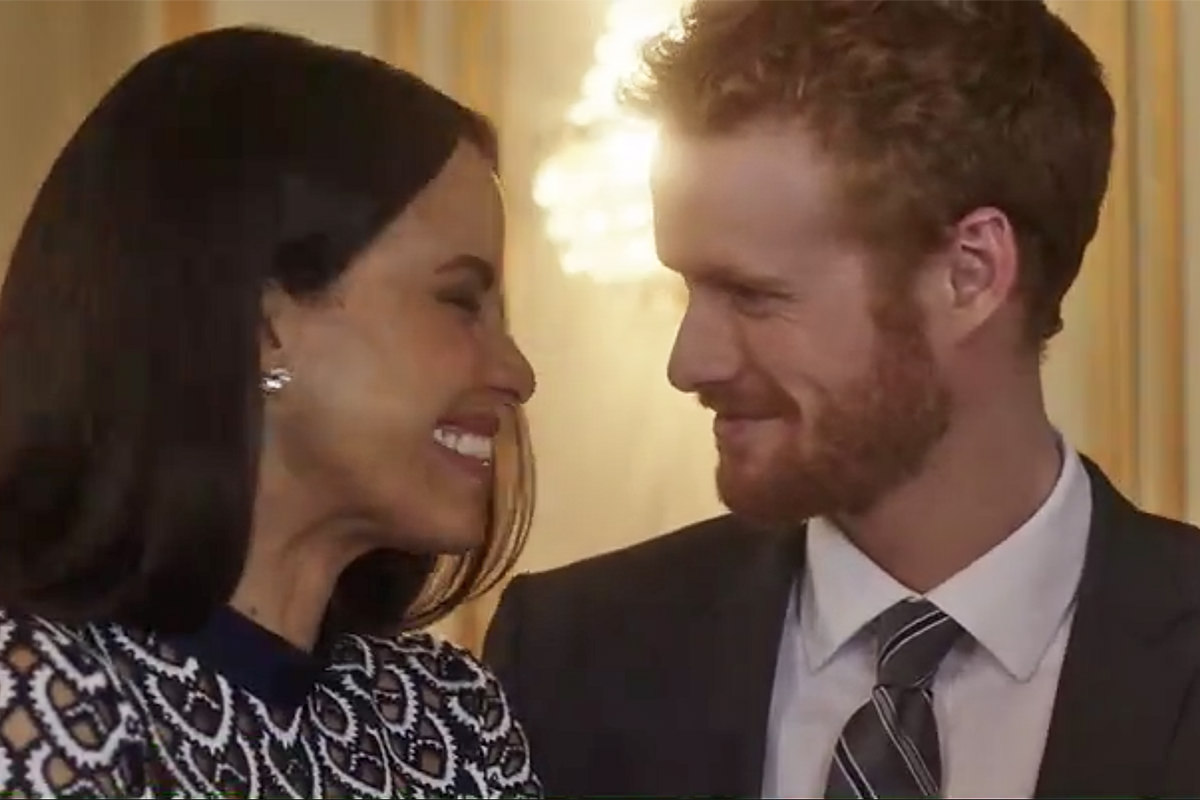 Lifetime Movie: Harry and Meghan looking at each other happily.