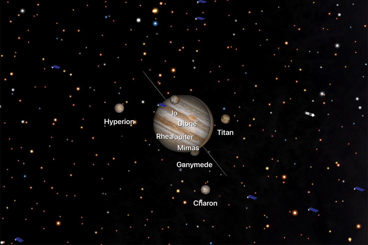 Rendition of Jupiter and Saturn converging.