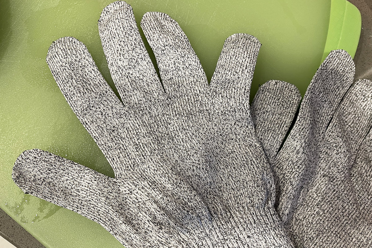 A pair of cut-resistant gloves.