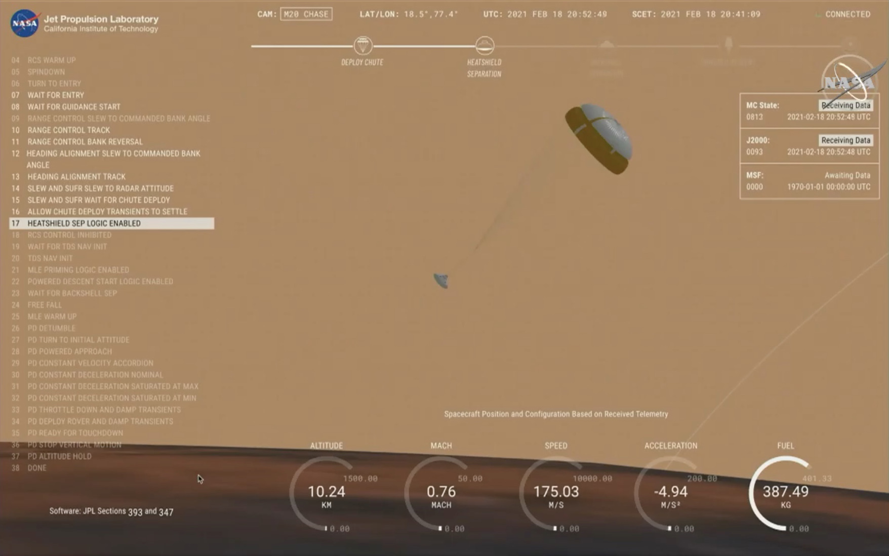 A computer rendering of the Mars rover desceding.