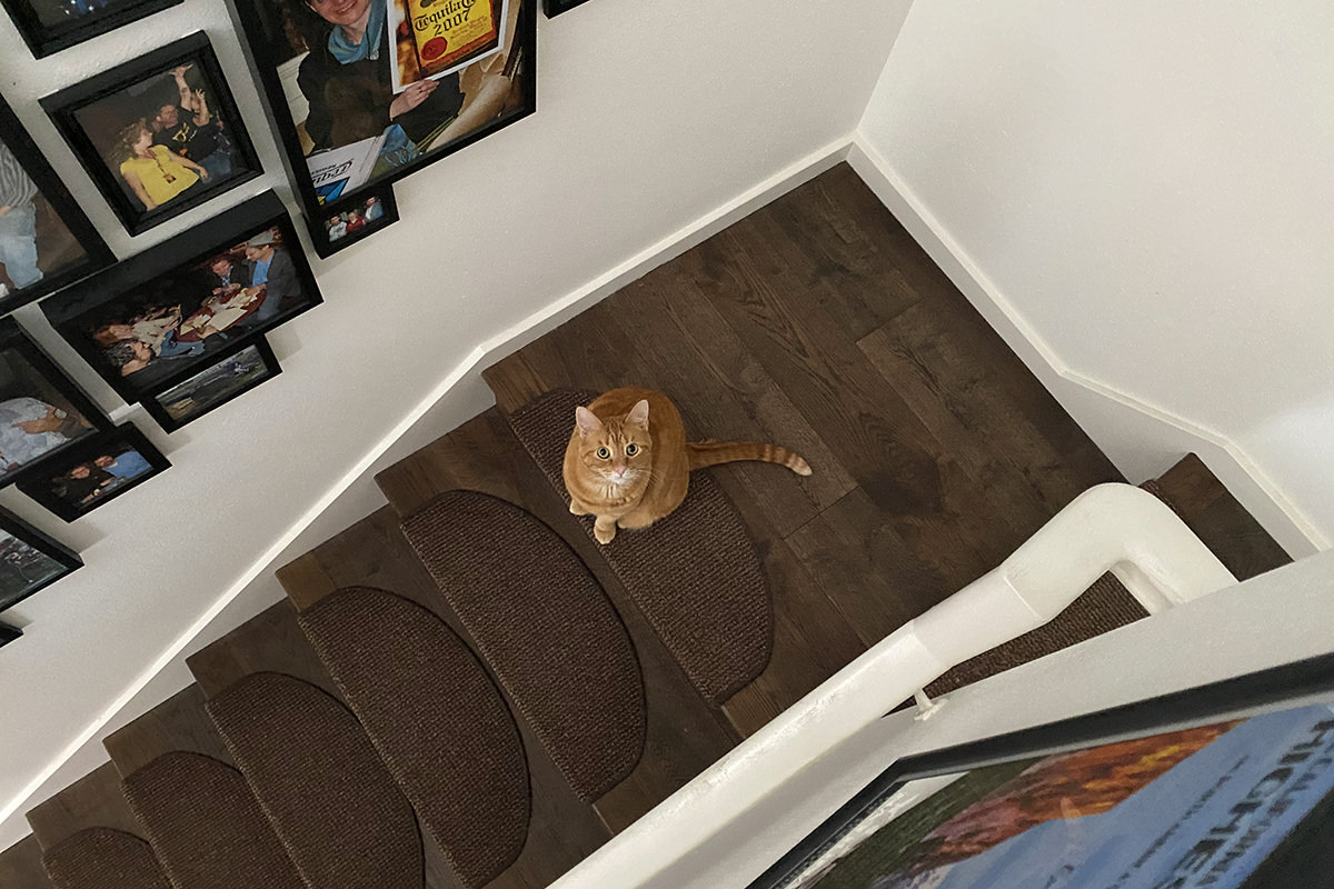 Looking down at Jenny who is looking up at me from the stairwell.