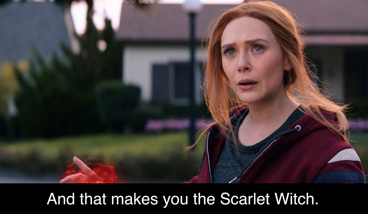 Agatha Harkness saying AND THAT MAKES YOU THE SCARLET WITCH!