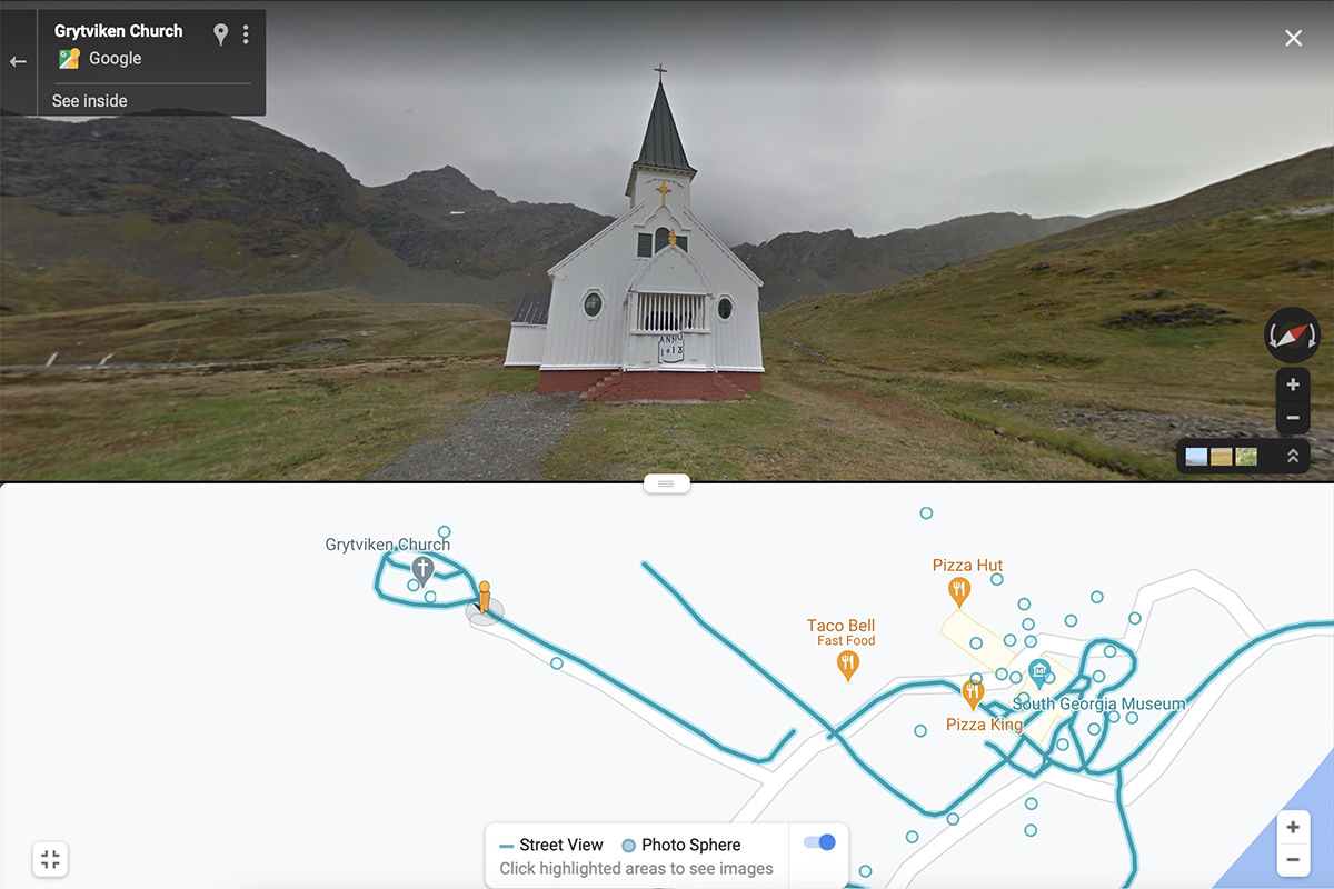 Google Map Street View of a church on South Georgia Island.