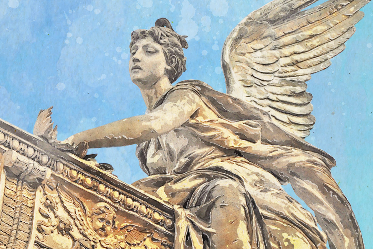 Close up of the angel showing the painting work that's been done.