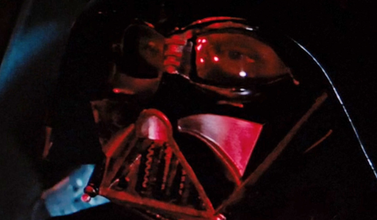 David Prowse behind the eye lenses of the Darth Vader helmet!