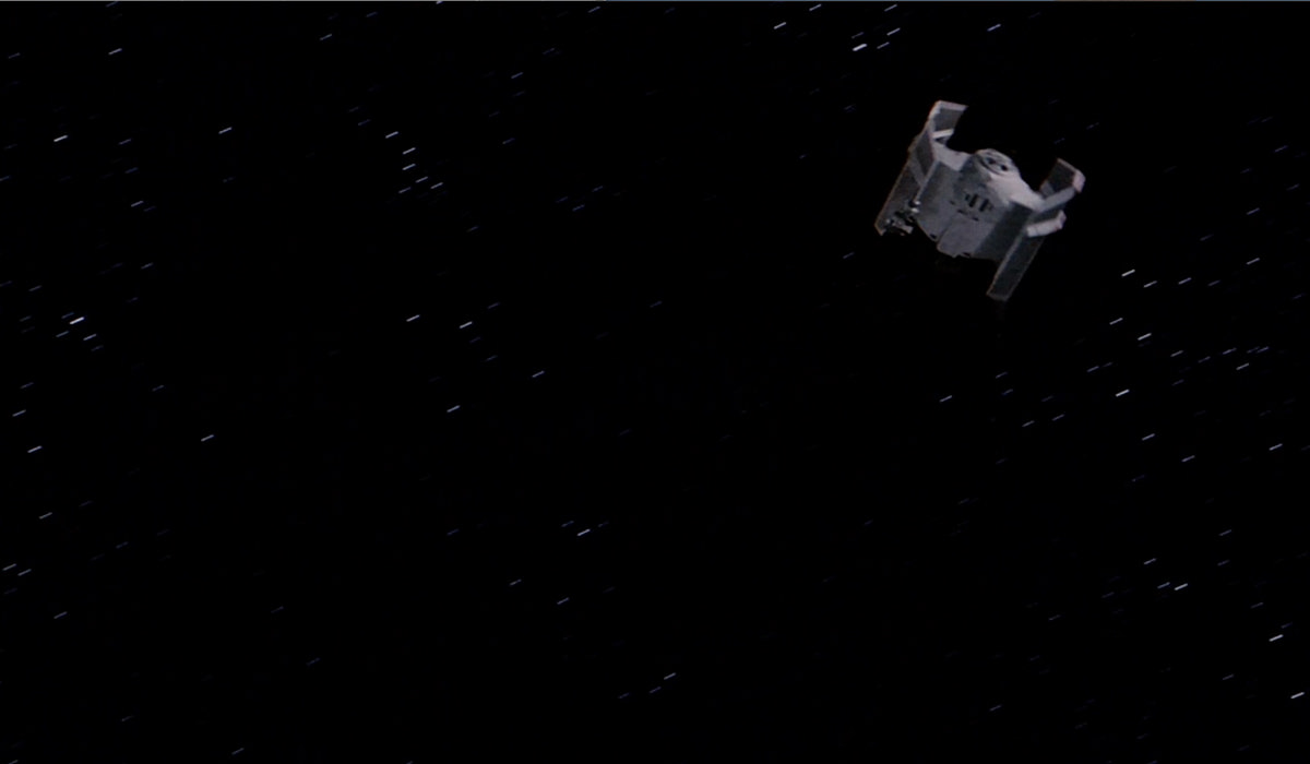 Vader's TIE fighter spins off into space!