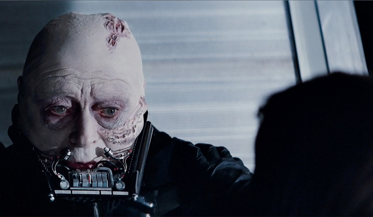 Darth Vader's beautiful black visage is stripped away to reveal a crusty old white man!