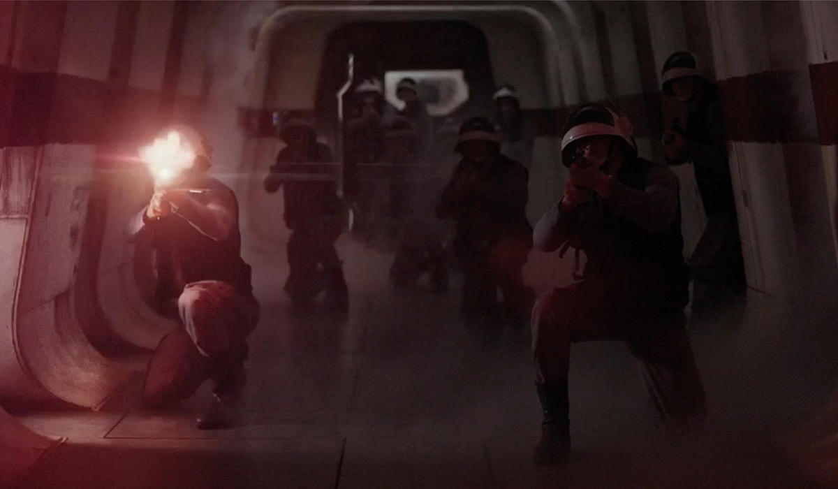 Rebel soldiers firing at Vader in vain!