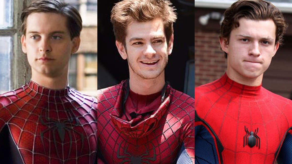 Toby Maguire Spider-Man, Andrew Garfield Spider-Man, and Tom Holland Spider-Man.