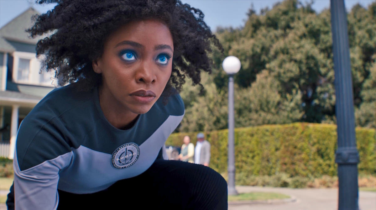 Monica Rambeau getting zapped by Wanda and flung into the air.