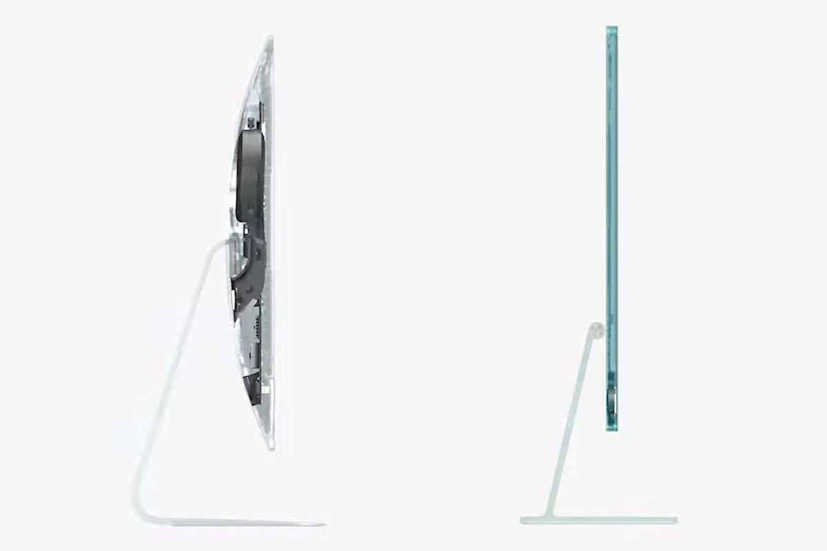 A comparison of iMacs... the new one proactically invisible because it's so thin.