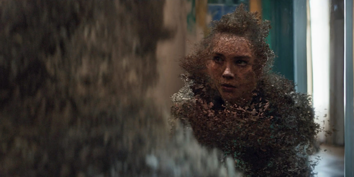 Yelena getting dusted by Thanos.