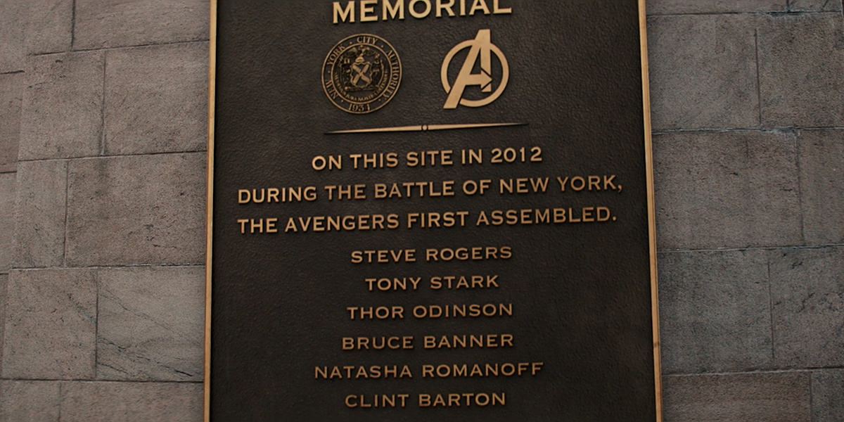 A memorial plaque for when The Avengers first assembled for the Battle of New York.