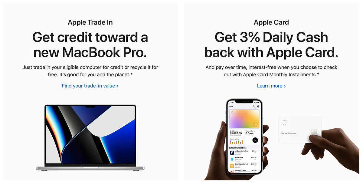 Get a credit for a new MacBook Pro with a trade-in and earn 3% cash-back when you buy with Apple Card.