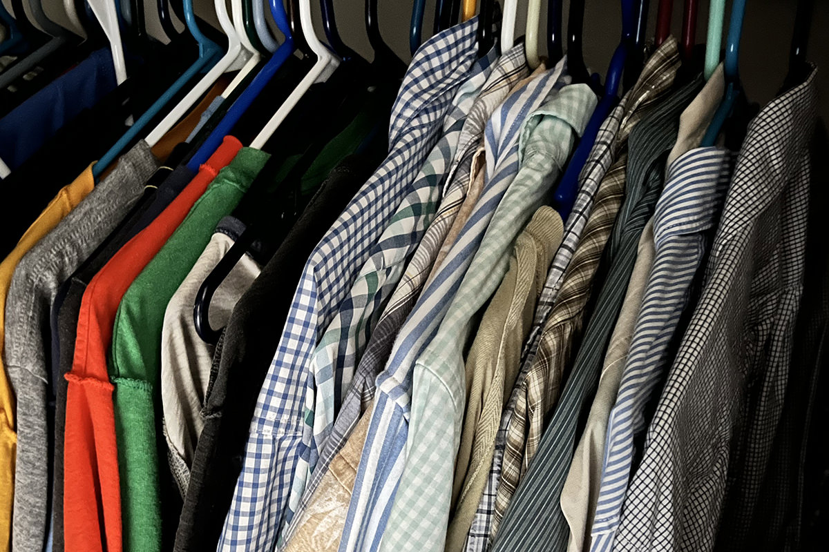 Shirts in my dark closet.