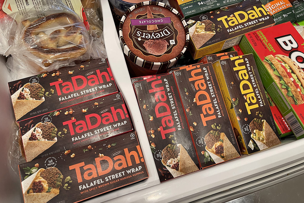 My freezer full of TaDah! Falafel wraps.