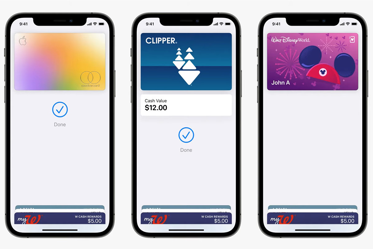 An iPhone wallet with credi cards, transit cards, and park passes.