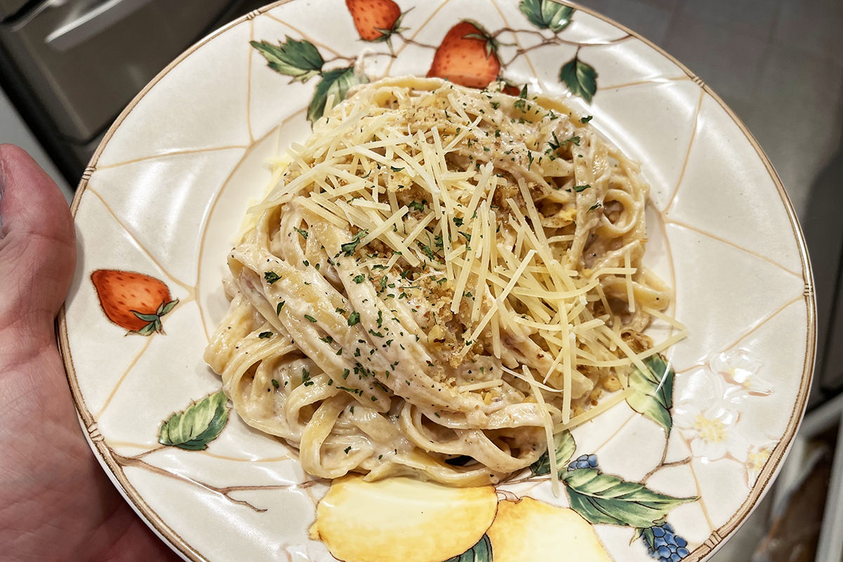 Walnut Cream Pasta on a Plate.