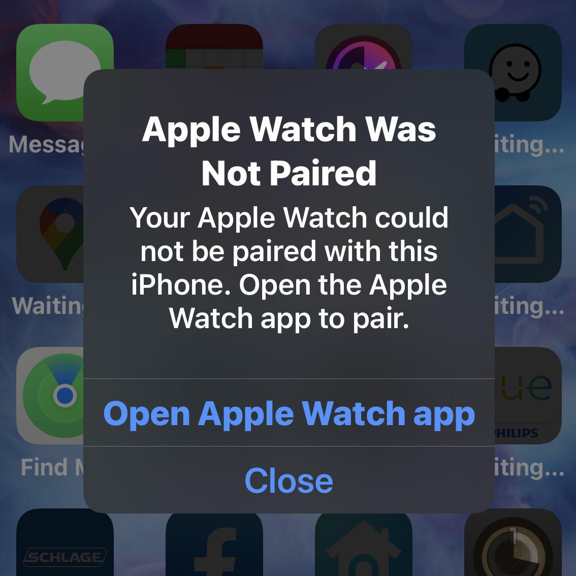 iPhone says that Apple Watch was not paired! OH NOES!
