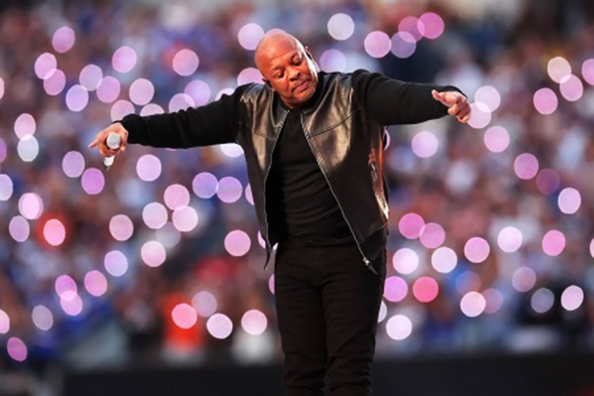 Dr. Dre soaking up the applause at the Super Bowl Half-Time Show.
