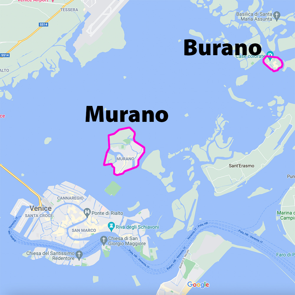 Map of Venice with Murano and Burano.