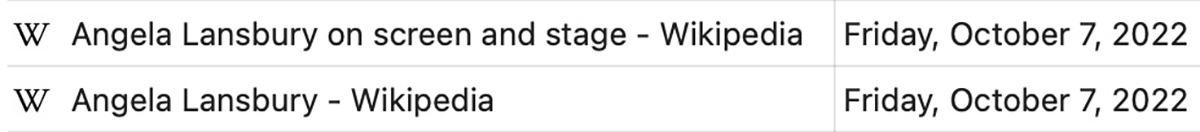 A look at the Wikipedia page for Angela Lansbury in my browser history from October 7th