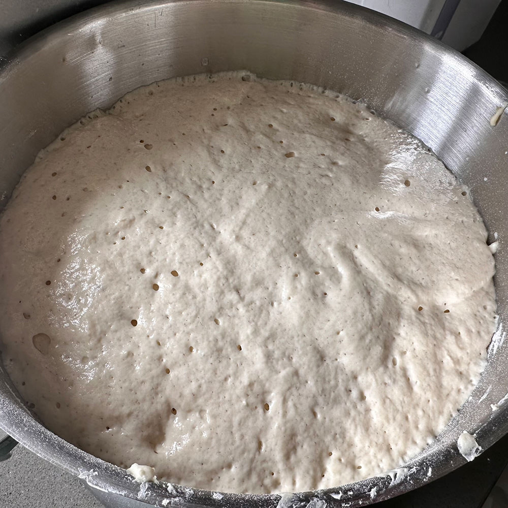 Bread dough in a bowl rising
